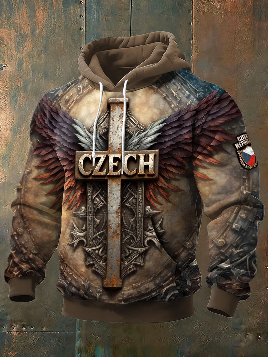 Pánské české křížové křížové křížové tlače vintage mikina s kapucinou