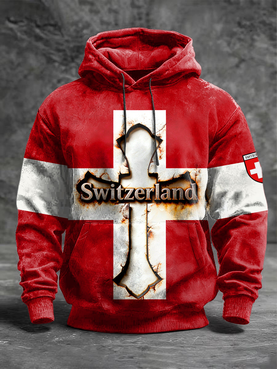 Herren-Schweizer Flagge 3D-gedrucktes rotes Sweatshirt