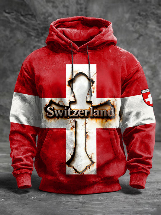 Herren-Schweizer Flagge 3D-gedrucktes rotes Sweatshirt