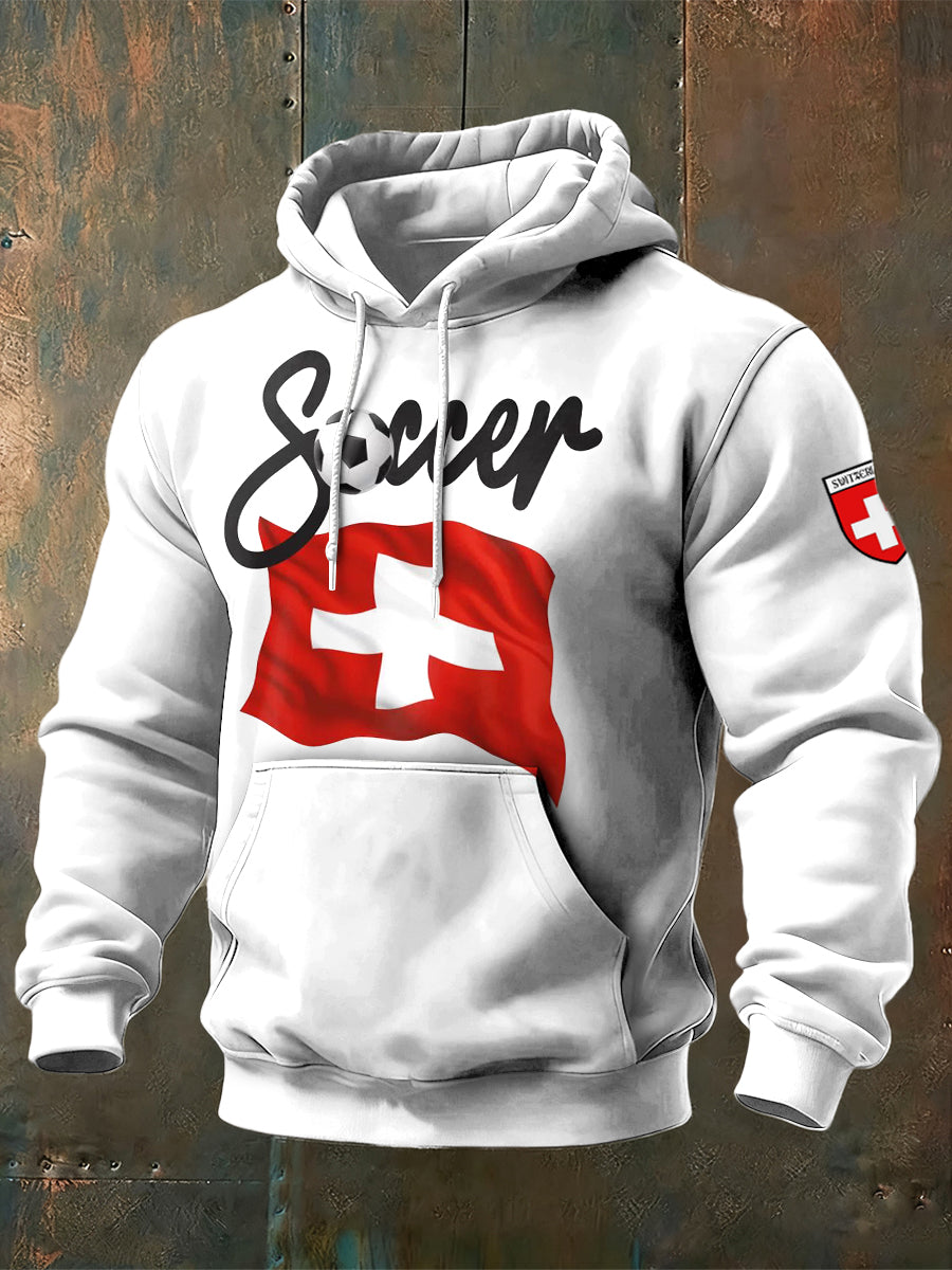 Herren Schweizer Flagge Fußball druck Weiß Kapuzen Sweatshirt