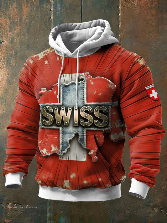 Schweizer Sweatshirt mit Kapuze mit Text design für Herren