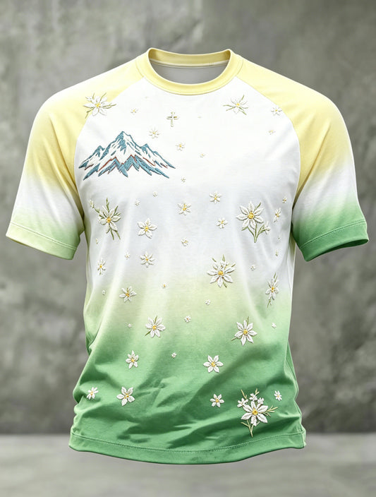 Männer Schweizer Alpen Kunstdruck Kurzarm T-Shirt