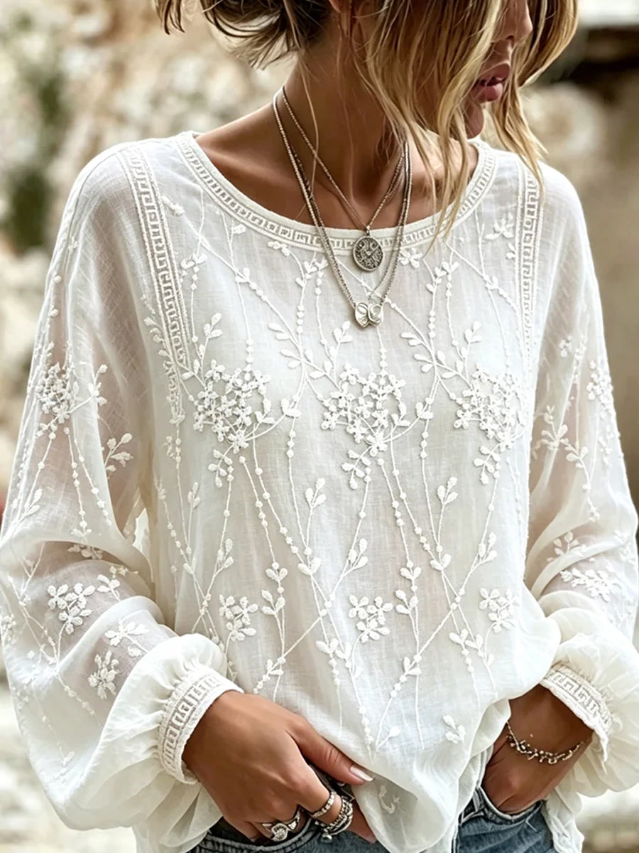 Damen Vintage Blumenkunstdruck Freizeit-Top