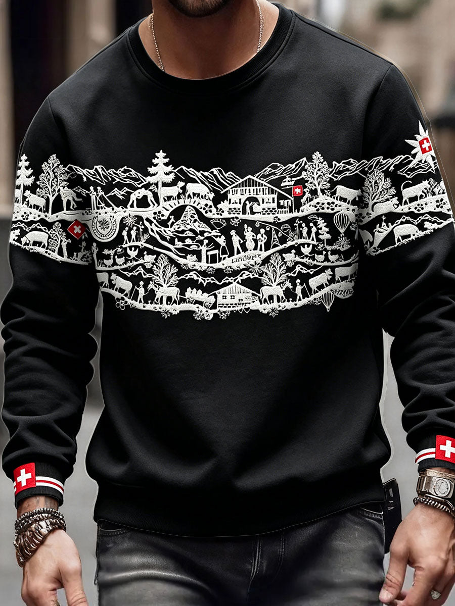 Herren-Sweatshirt mit Schweizer Flagge Kunst bedruckt