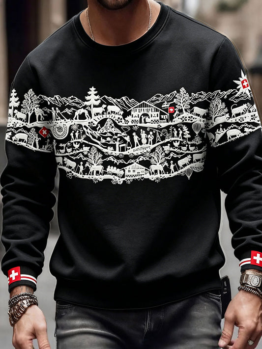 Herren-Sweatshirt mit Schweizer Flagge Kunst bedruckt
