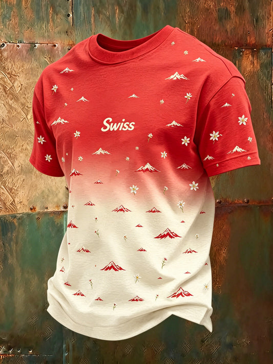 Herren-Kunstdruck-T-Shirt mit Schweizer Edelweiß und kurzen Ärmeln