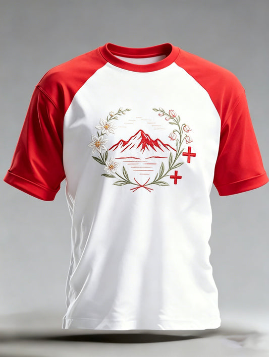 Herren-Kunstdruck-T-Shirt mit Schweizer Edelweiß und kurzen Ärmeln