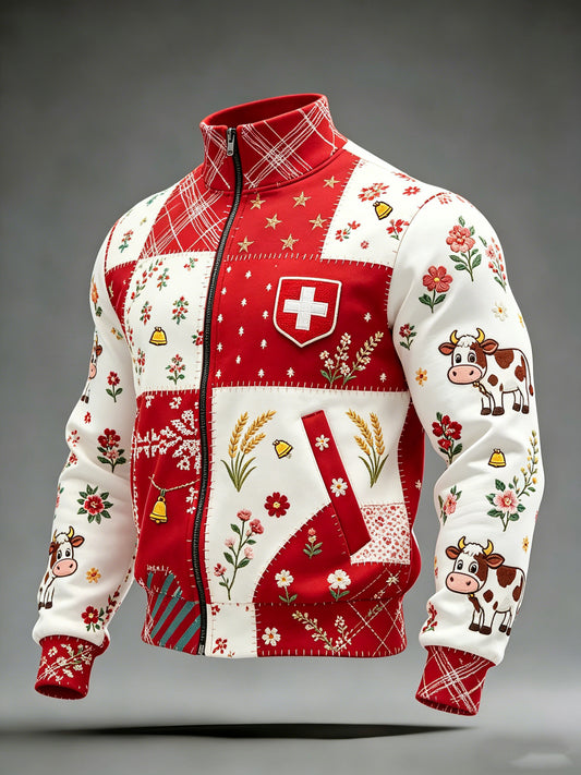 Herren-Jacke mit Schweizer Landhausmuster und Kunstprint