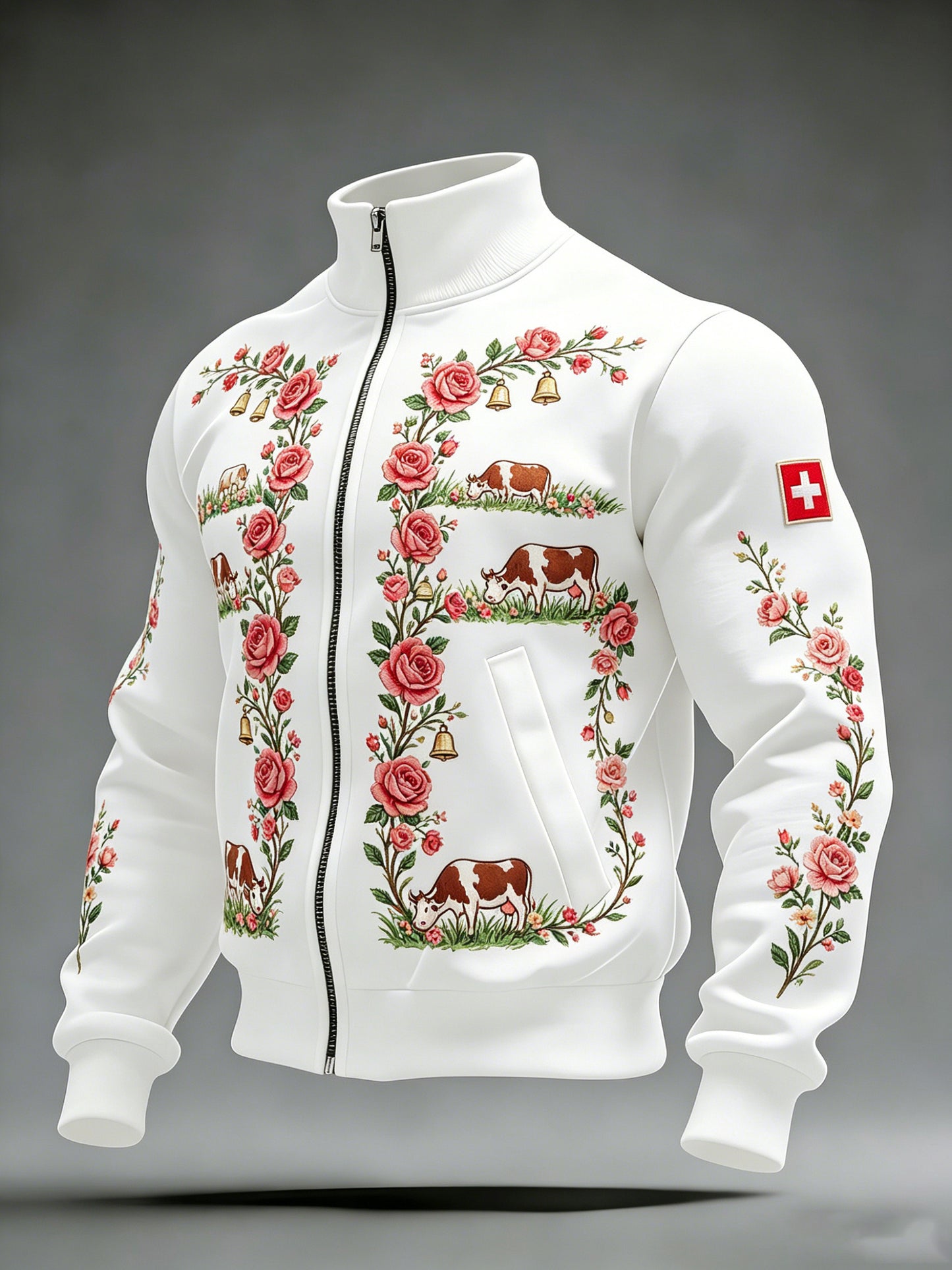 Herren-Jacke mit Schweizer Landhausmuster und Kunstprint