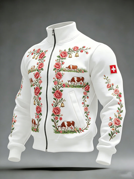 Herren-Jacke mit Schweizer Landhausmuster und Kunstprint