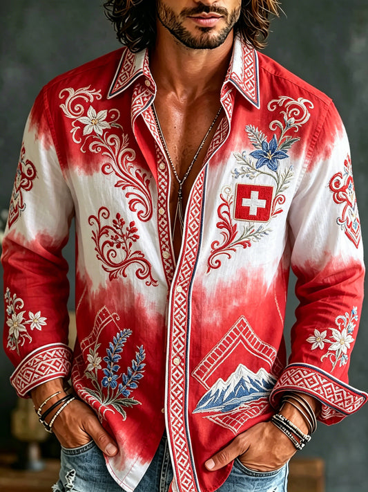 Langärmliges Herren hemd aus Baumwolle und Leinen im Country-Stil
