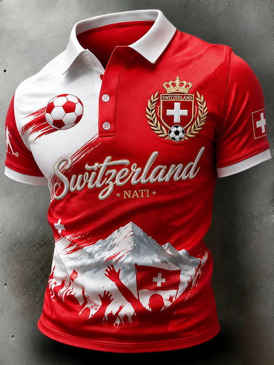 Herren-Poloshirt mit kurzen Ärmeln und Fußballmotiv
