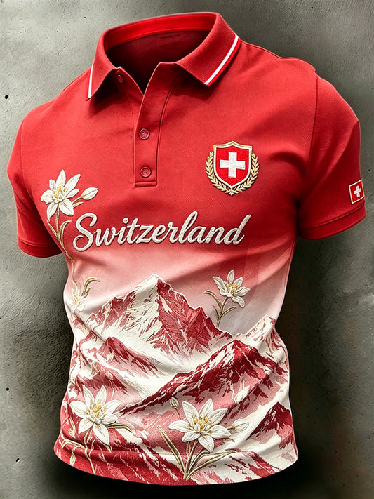 Herren-Retro-Landschafts-Kunstdruck-Lässiges Polo-Shirt