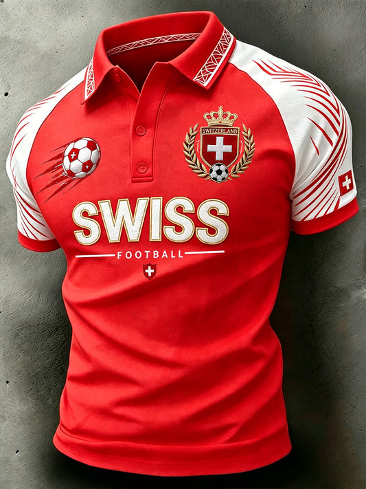 Herren-Poloshirt mit kurzen Ärmeln und Fußballmotiv