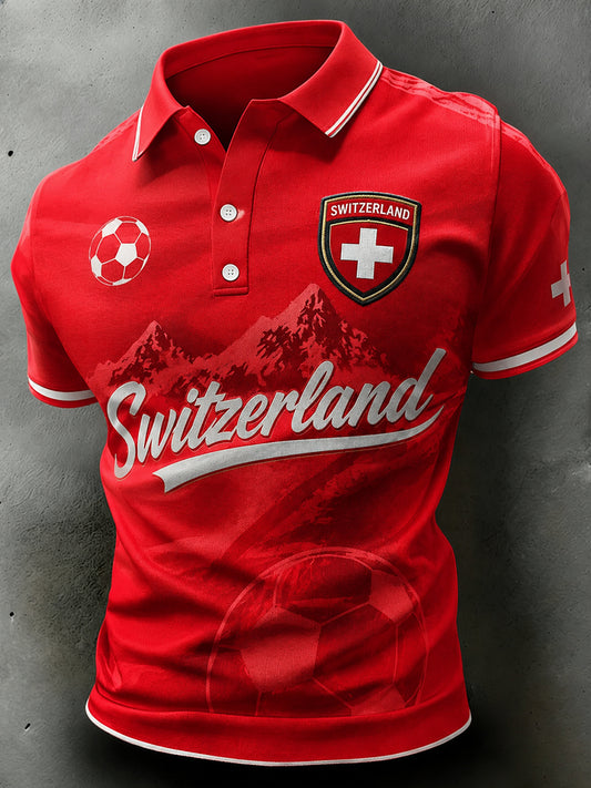 Herren-Poloshirt mit kurzen Ärmeln und Fußball-Print