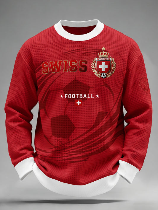 Herren-Top mit langen Ärmeln, Waffelstrickmuster und Football-Motiv-Print