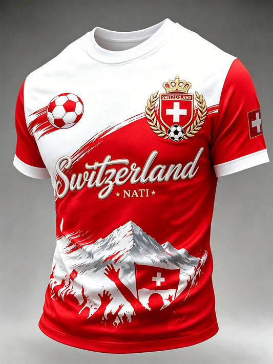 Herren-T-Shirt mit Rundhalsausschnitt und Fußballmotiv-Print