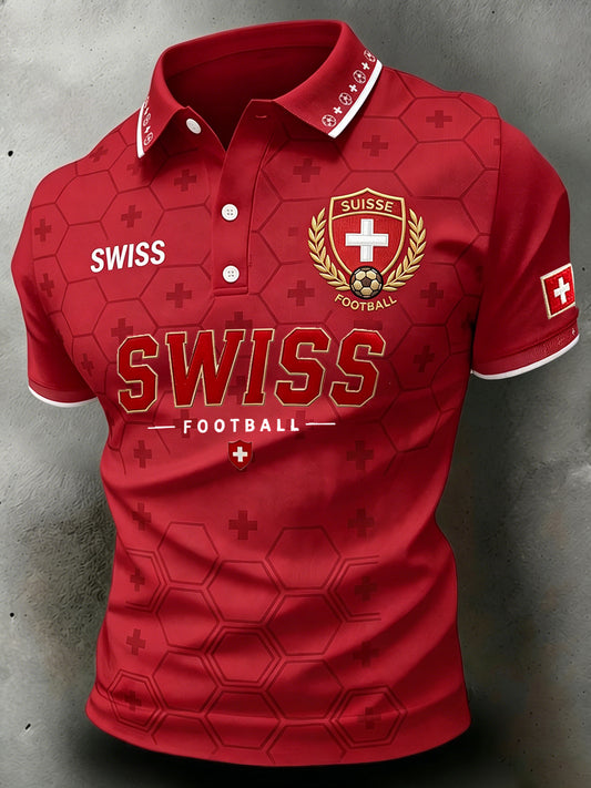 Herren-Poloshirt mit kurzen Ärmeln und Fußballmotiv