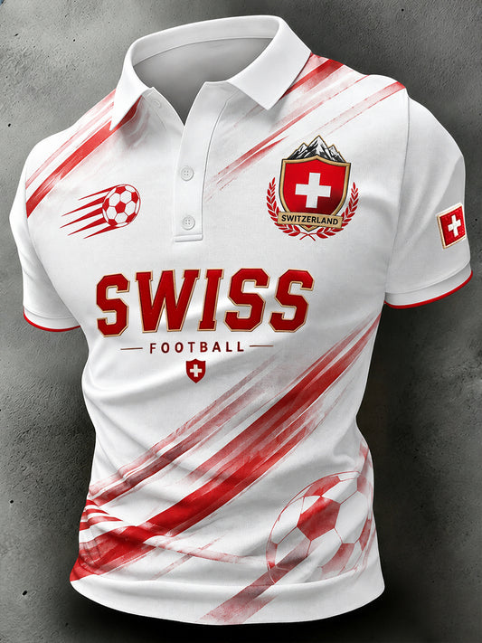 Herren-Poloshirt mit kurzen Ärmeln und Fußballmotiv