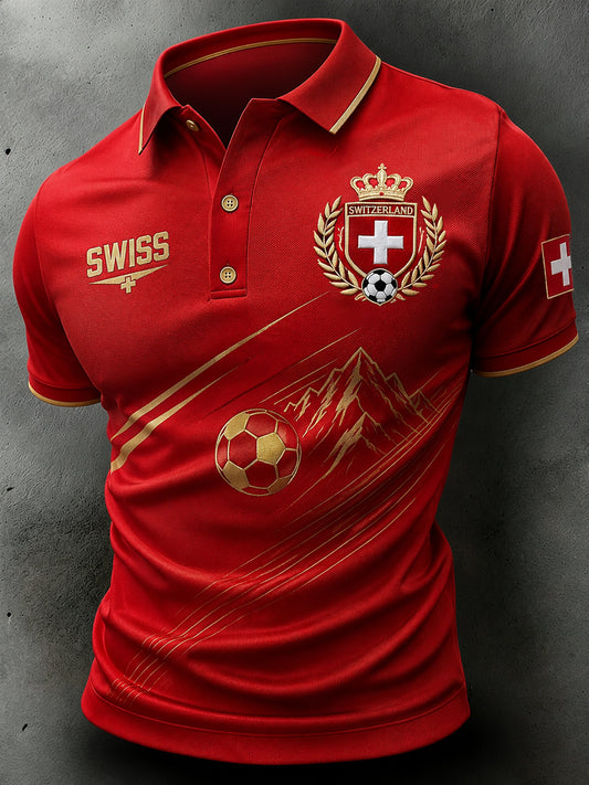 Herren-Poloshirt mit kurzen Ärmeln und Fußballmotiv