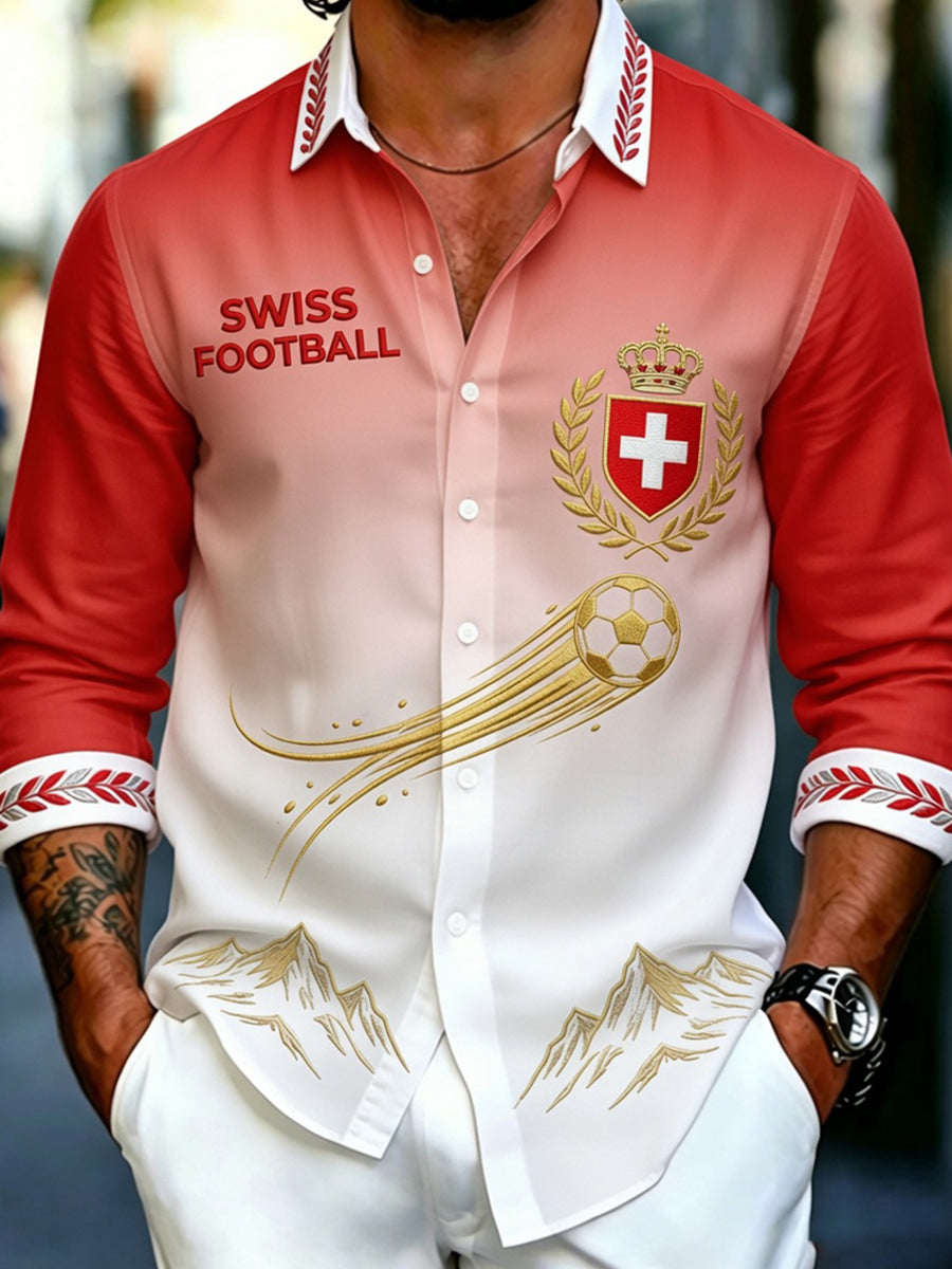 Herren-Retro-Schweizer Fußball-Fan-Kunstdruck-Lässighemd