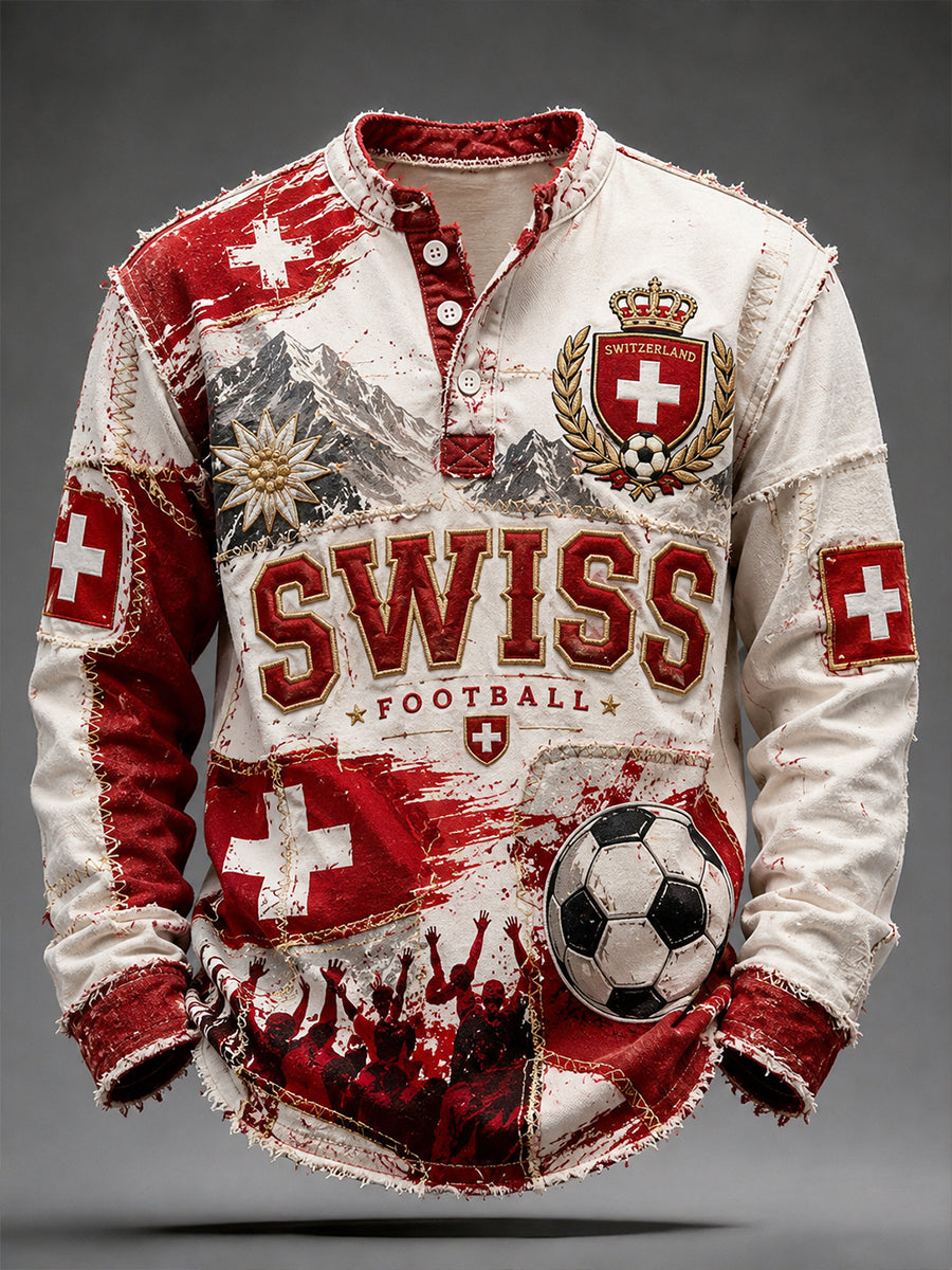 Herren-Retro-Fußballkunstdruck V-Ausschnitt Langarm-Top