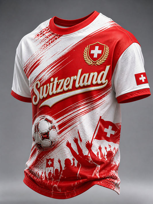 Herren-Freizeit-T-Shirt mit Fußballmotiv und kurzen Ärmeln