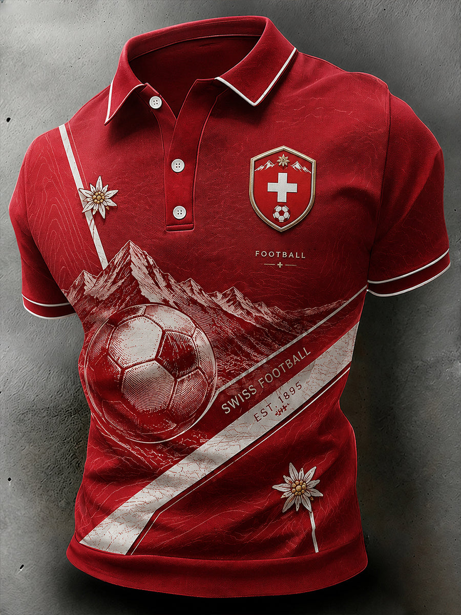 Herren-Poloshirt mit lässigem Fußball-Print und kurzen Ärmeln