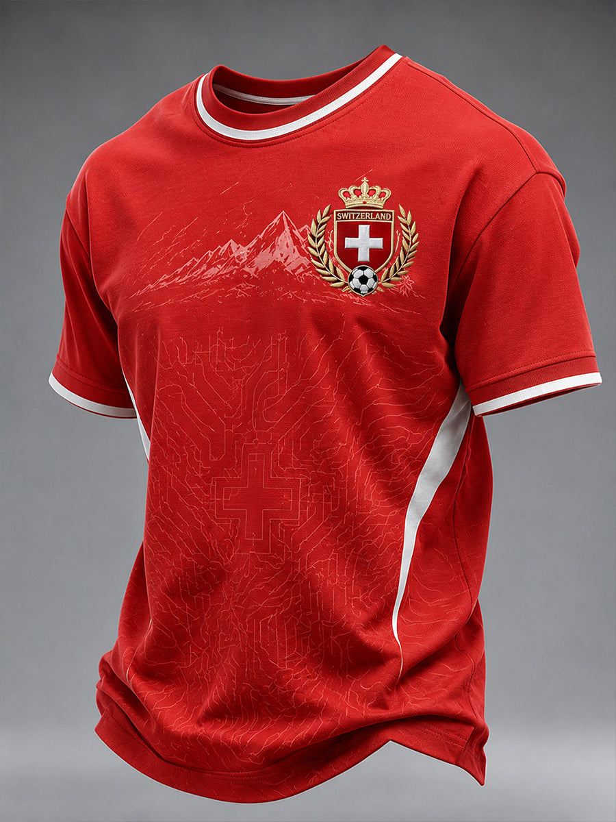 Herren-Freizeit-T-Shirt mit Fußballmotiv und kurzen Ärmeln