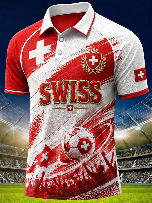 Herren-Poloshirt mit lässigem Fußball-Print und kurzen Ärmeln
