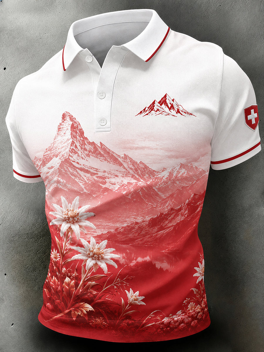 Herren-Poloshirt mit Blumenprint für den Winterberg – lässig, kurzärmlig