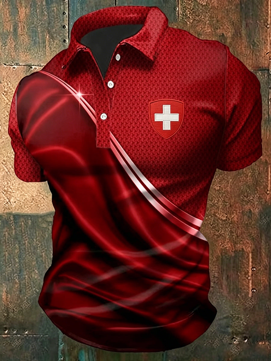 Herren-Poloshirt im Business-Stil mit Aufdruck, lässig, kurzärmelig