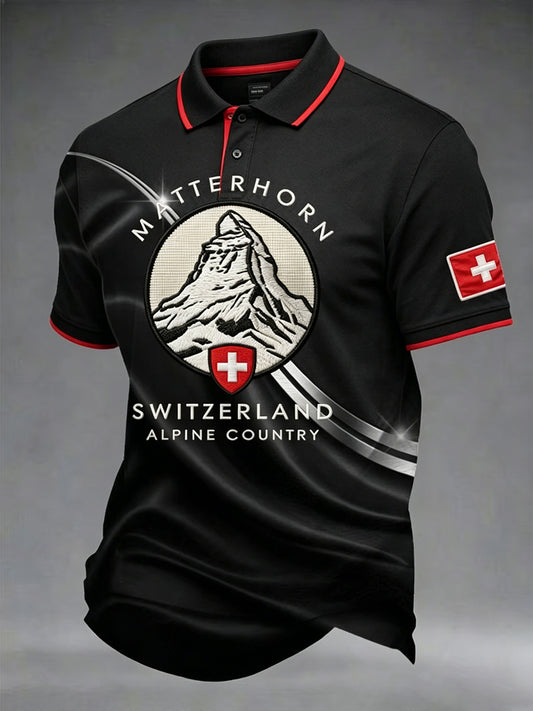 Herren-Poloshirt mit alpinem Blumenmuster und kurzen Ärmeln für den Alltag