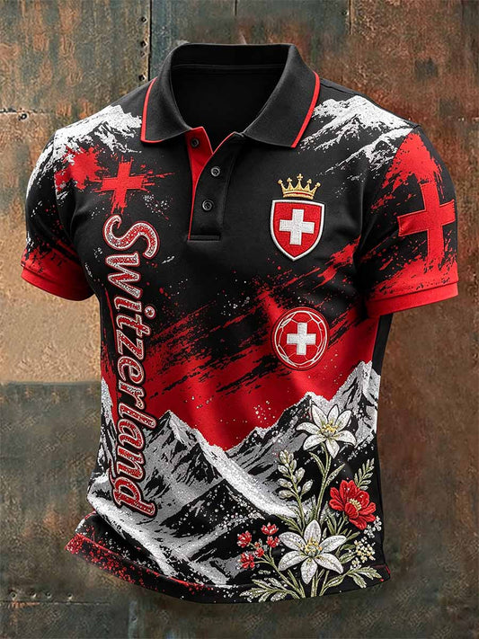 Herren-Poloshirt mit Druck der Schweizer Fussballliga, lässig geschnitten