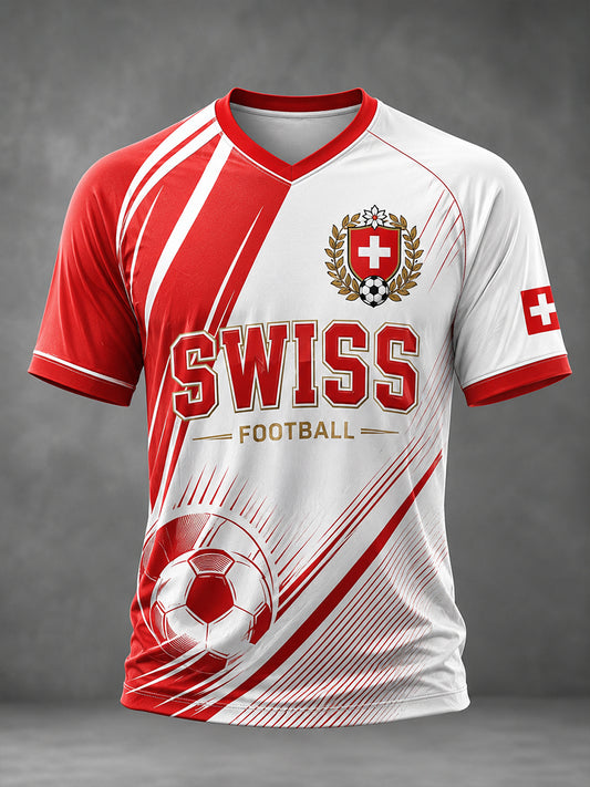 Herren-T-Shirt mit V-Ausschnitt und Fußballmotiv