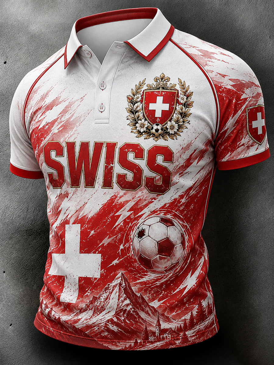 Herren-Poloshirt mit Fußballmotiv und Raglanärmeln