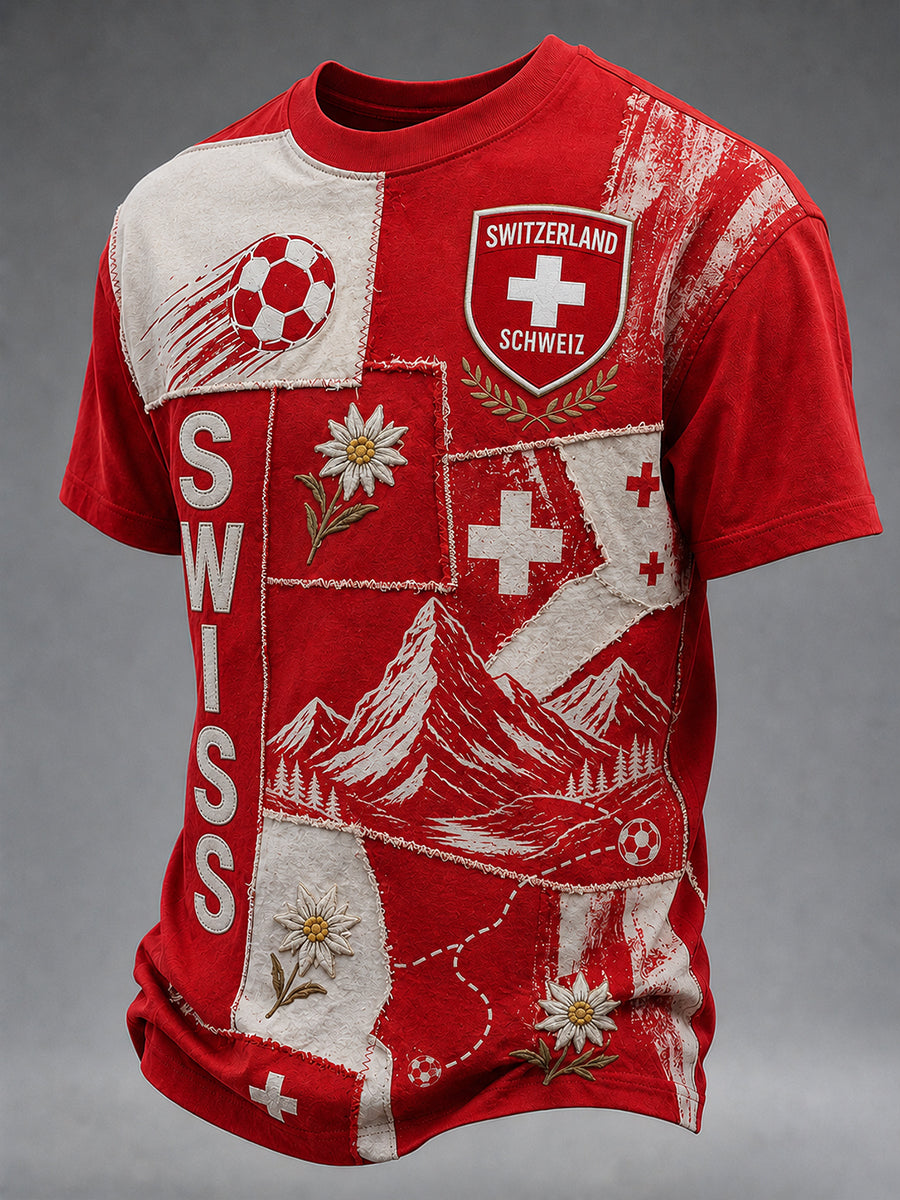 Retro-Schweizer Fußball-Fan‑Art‑Print lässiges Trikot