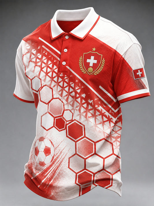 Herren-Poloshirt mit kurzen Ärmeln und Fußball-Print