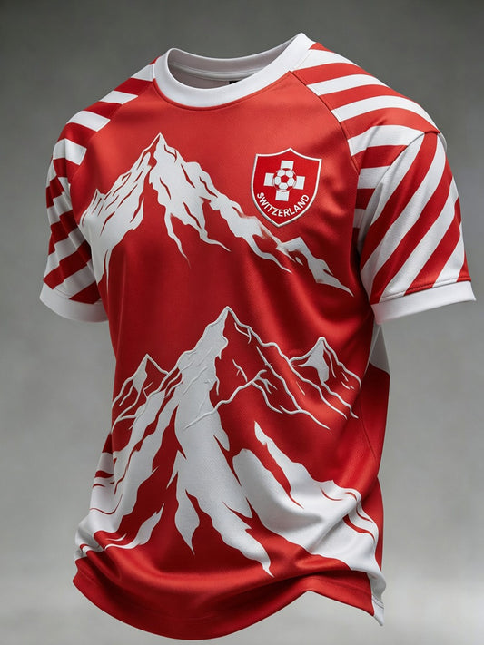 Retro-Fußball‑Casual‑Trikot im Schweizer Stil mit gesticktem Blumenmuster