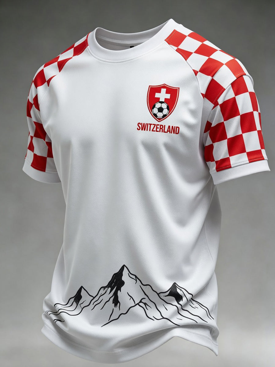 Retro Schweizer Fußball-Themen-Freizeit trikot mit besticktem Blumen druck