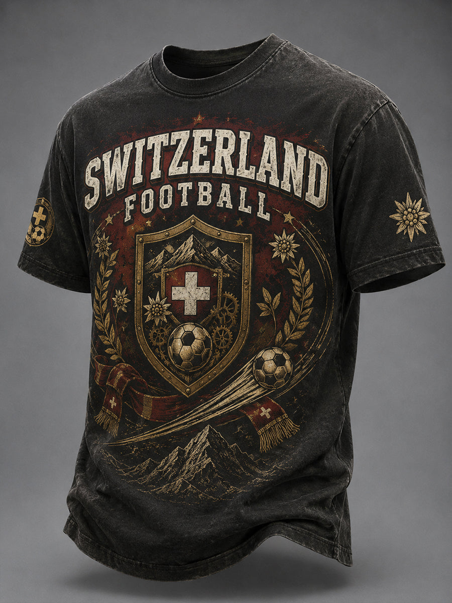 Herren-Freizeit-T-Shirt mit Fußballmotiv und kurzen Ärmeln