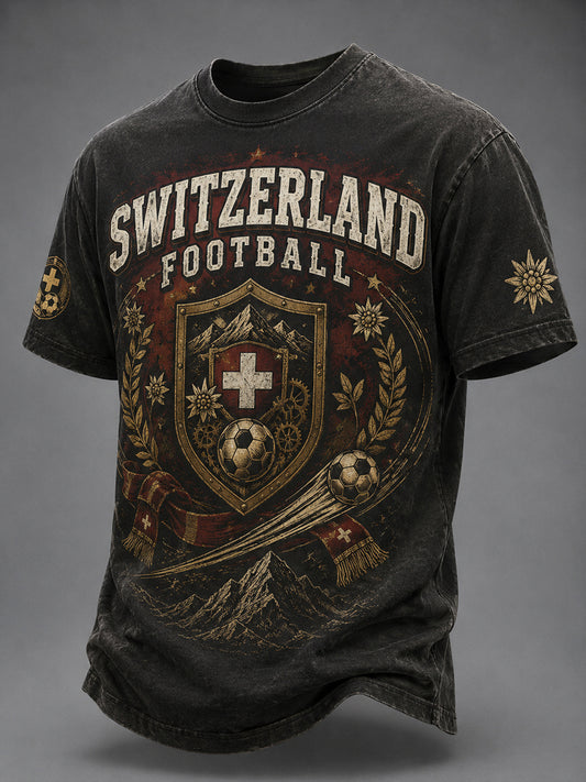 Herren-Freizeit-T-Shirt mit Fußballmotiv und kurzen Ärmeln