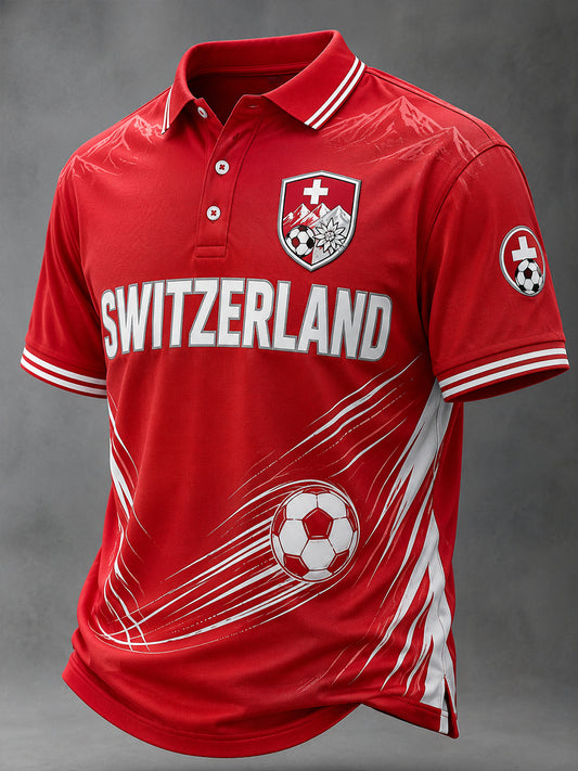 Herren-Poloshirt mit lässigem Fußball-Print und kurzen Ärmeln