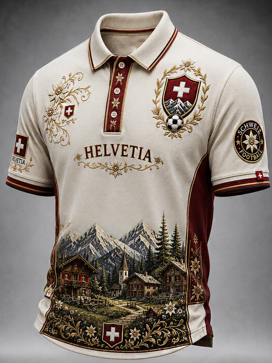 Retro-Schweizer Fußball-Fan‑Art‑Print lässiges Poloshirt