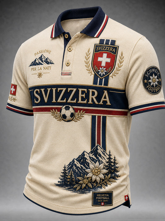 Retro-Schweizer Fußball-Fan‑Art‑Print lässiges Poloshirt
