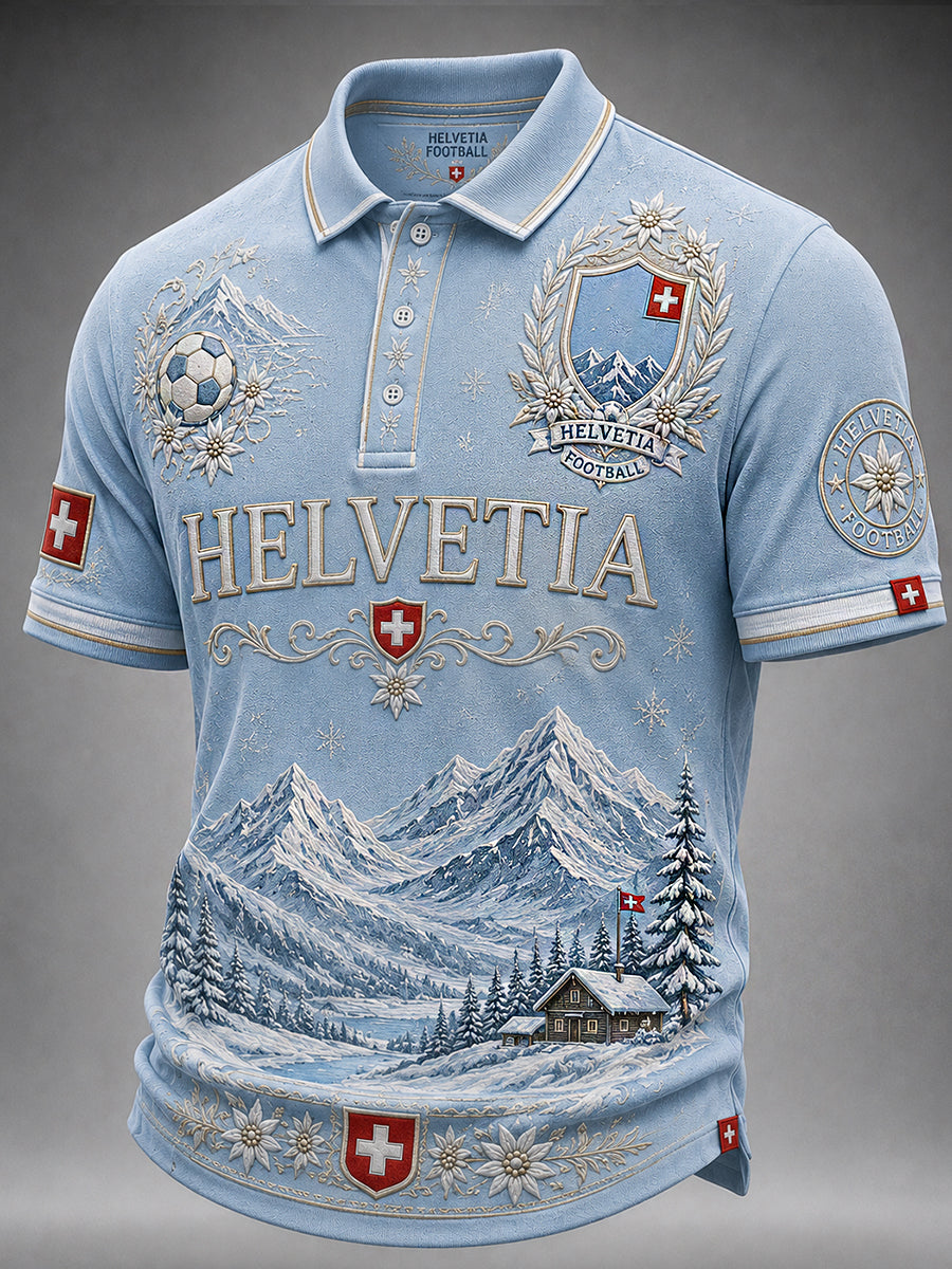 Retro-Schweizer Fußball-Fan‑Art‑Print lässiges Poloshirt