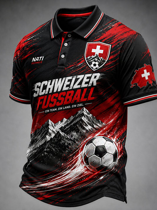 Retro-Schweizer Fußball-Fan‑Art‑Print lässiges Poloshirt