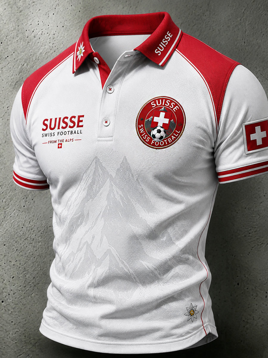 Retro-Schweizer Fußball-Fan‑Art‑Print lässiges Poloshirt