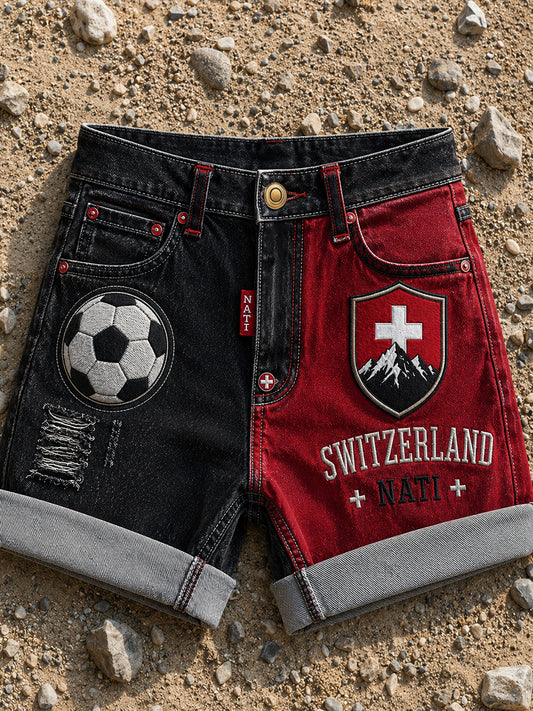 Retro-Schweizer Fußball-Fan‑Art‑Print lässige Jeans