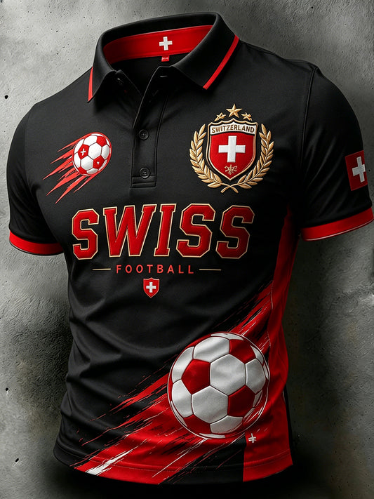 Kurzarm-Polos hirt für Männer mit Retro-Fußball druck